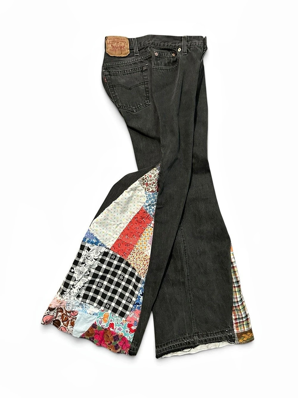 Vintage Levi's 501 Patchwork Black Flare Jeans 25” Waist Bellbottoms